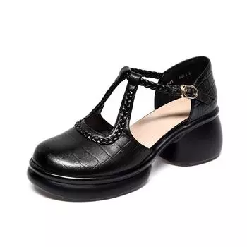 Platform sandals women s niche personalized designer hollow T-button sandals waterproof table muffin heel women s shoes 35