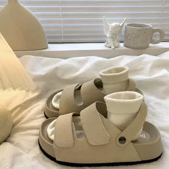 Platform sandals women s outerwear spring and summer new open-toed sandals versatile with skirt and half slippers 35 бежевый