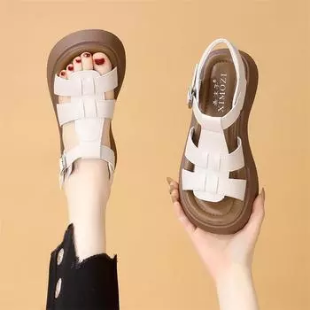 Platform sandals women s summer new breathable small height increase beach shoes soft sole with skirt sandals 35