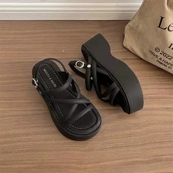 Platform sandals women s summer new versatile skirt one-word buckle strap heightening cross strap sandals 35 чёрный