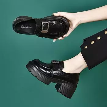 Platform shoes women s autumn and winter new belt buckle one pedal single shoes muffin and small leather shoes 34