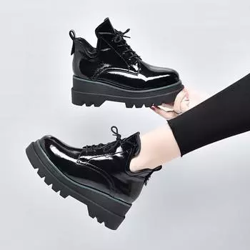 Platform shoes women s autumn and winter new black cow patent leather muffin heel casual deep mouth women s boots short boots 35