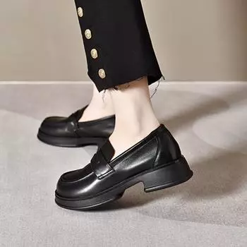 Platform shoes women s first layer cowhide round head basic muffin and one-pedal four-season shoes 35