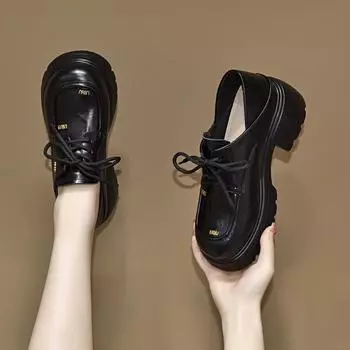 Platform shoes women s spring new round head lace-up letter single shoes one shoe two wear thick heel casual shoes 34