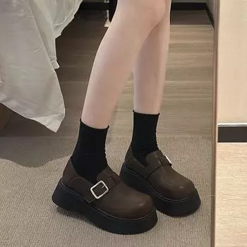 Platform single shoes women s spring 2025 new retro versatile small leather shoes Platform commuter loafers 35 чёрный