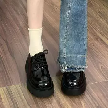 Platform small leather shoes women s college style new black versatile single shoes 35
