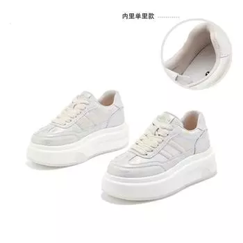 Platform sole fashion sneakers spring new lace-up trend versatile leather women s shoes flat white shoes women 35