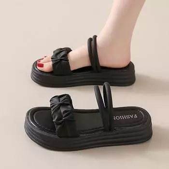 Platform two wear sandals female 2025 new summer Internet celebrity fairy wind cool slippers with skirt Roman beach shoes 35 чёрный