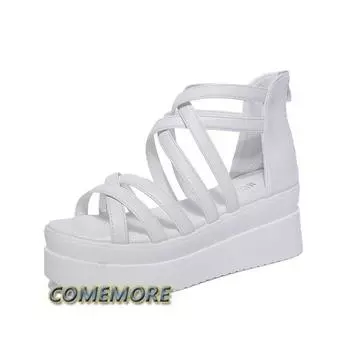 Platform Wedge Sandals Elegant Summer Womens Thick-soled Open Toe Fashion Comfortable Roman Style Beach Black White Casual Shoes 35 чёрный