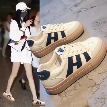 Platform white shoes summer women s 2025 new versatile breathable casual retro board shoes 35 синий