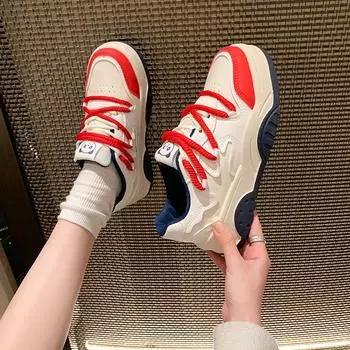 Platform white shoes women s 2025 new height increase versatile casual board shoes niche retro contrasting sports bread shoes tide 35