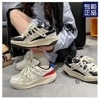 Platform white shoes women s 2025 new spring and summer breathable big head bread dad sports versatile black and white panda board shoes 35 чёрный
