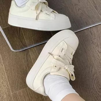 Platform white shoes women s 2025 summer new women s shoes niche casual board shoes versatile student canvas shoes ins tide 35 бежевый
