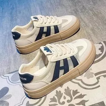 Platform white shoes women s summer mesh women s shoes 2025 new breathable casual retro board shoes Platform sports shoes 35 светло-коричневого