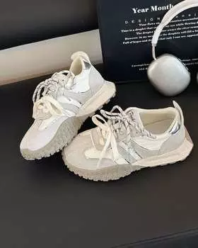 Platform women s spring and summer new niche leather sports jogging shoes casual 35 бежевый