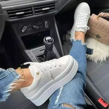 Platform Women Sneakers Breathable Casual Shoes Solid Color Lightweight Vulcanized Shoes Autumn Lace Up Tennis Shoe Plus Size 43 35