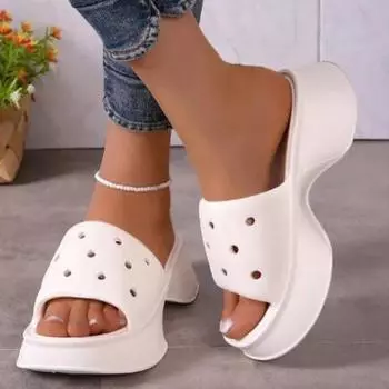 Platfrom Decor Vented Slides Outdoor Beach Sandals Summer Girls Slippers Shoes Women Pink Bread Shoes Soft Heightening 36-37
