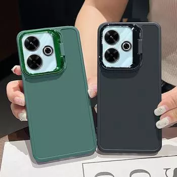 Plating Camera Lens Stand Case for Xiaomi Poco X6 X5 F6 M6 Redmi Note 13 12 11 10 Pro Tpu Hybird Pc Shockproof Soft Cover Fundas Redmi Note 13 4G чёрный