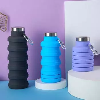 Платиновая силиконовая спортивная бутылка большой емкости, портативная выдвижная бутылка для воды, силиконовые складные чашки 500ml1PCS