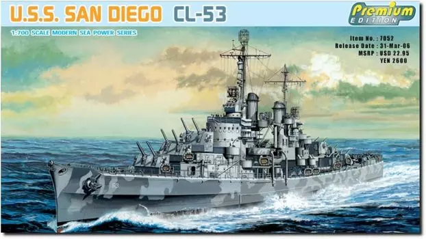 Platts Dragon WW2 American Light Cruiser San Diego Plastic Model DR7052 1/700 U.S.S. CL-53 (Ship)