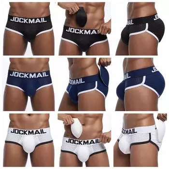 Плавки JOCKMAIL Мужские плавки со съемными вставками из губки спереди и сзади, Дышащий сетчатый материал, Заниженная посадка, Модные спортивные трусы с регулировкой бедер M