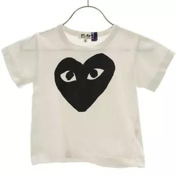 PLAY COMME des GARCONS Футболка с коротким рукавом 2 Белая система Одинарная строчка Детская Б/у