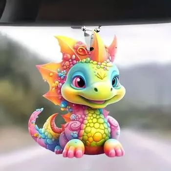 Playful Fire Blue Dinosaur Acrylic Interior Car Accessory For Mirror And Keys 1