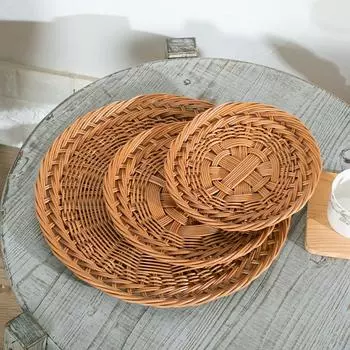 Плетеная из искусственного ротанга паровая корзина для булочек, закусочная тарелка, обеденная тарелка, фруктовые тарелки, тарелка для особых блюд в ресторане, корзина для жареных закусок