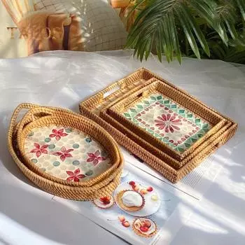 Плетеный поднос для фруктов без заусенцев, плотно сплетенный, яркий цвет, прочный, плетеная тарелка с фруктами для наслаждения прохладительными напитками для отеля