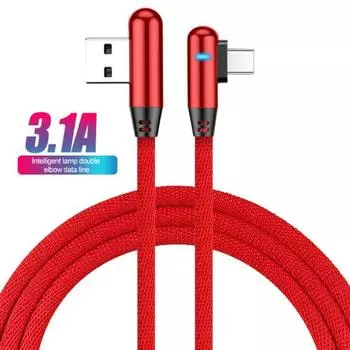 Плетеный угловой кабель Micro USB Type-C 1/2 м, 3,1 А, для быстрой зарядки для Android iPhone 1M for iPhone красный