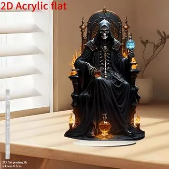 Плоская 2D печать, домашние декоративные украшения, акриловая статуэтка жнеца в винтажном стиле с подставкой, дизайн с черепом и пламенем, украшение для дома и офиса 20cm