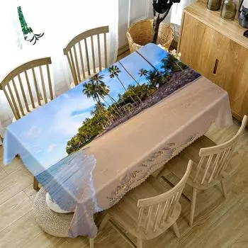 Плотная хлопковая скатерть с 3D закатом и морским пейзажем, островная кокосовая пальма, прямоугольная скатерть для свадебного декора, мантии 40x70cm15x27inch