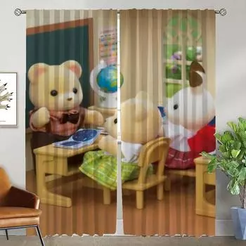 Плотные шторы 2 шт. S-Sylvanian Families Shades Tulle для спальни Элегантные шторы для комнаты Украшение на Хэллоуин Раздел W50xH70cmx2pcs-CL