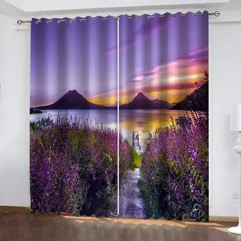 Плотные шторы 3D Plant Purple Lavender, оконные шторы для гостиной, спальни, современные, 2 шт., модные W70xH160cmx2&Grommet Top