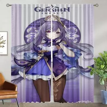 Плотные шторы для камеры Genshin Impact Window Curtain для комнаты 2-панельные шторы для домашнего интерьера, шторы, украшения на Хэллоуин W50xH70cmx2pcs-CL