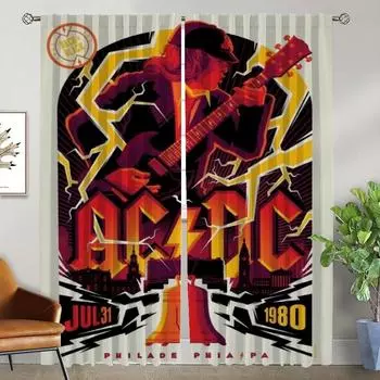 Плотные шторы для камеры Rock-ACDC Оконные шторы для комнаты 2 Панельные шторы Хэллоуин Украшение Раздел Гостиная Кухня Дом W50xH70cmx2pcs-CL