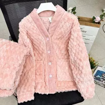 Плотный коралловый бархатный пижамный комплект осень-зима новая ночная рубашка теплая домашняя одежда для женщин свободный топ и брюки 2 шт пижамы домашняя одежда M зелёный