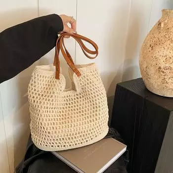 Пляжная сумка для отдыха на море, женская сумка через плечо большой емкости, новая универсальная модная сумка-шоппер 40x2x32cm бежевый