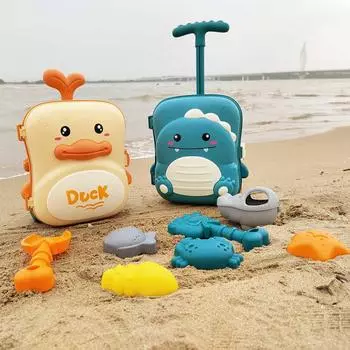 Пляжные игрушки для малышей - набор игрушек для песка с водяным колесом, лейкой, совком для песка в футляре с динозавром | Essential Summer Travel