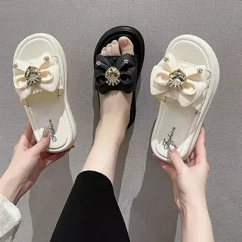 Пляжные сандалии Butterfly Knot Модные летние нескользящие толстые подошвы, увеличивающие рост, тапочки для женщин 36-37