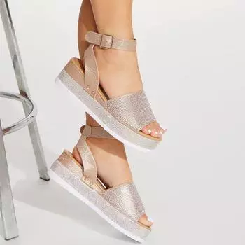 Пляжные женские босоножки на платформе Diamond Large Size 36 чёрный