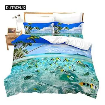 Пляжный комплект постельного белья Twin для детей Ocean Bedding Set Постельное белье Гавайский тропический принт Микрофибра полиэстер Одеяло Чехол 70x133cm 2pcs