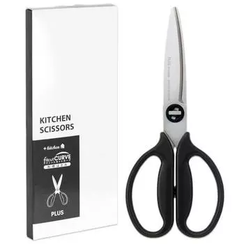Plus Kitchen Scissors, Cooking Shears, Disassembly, Dishwasher Safe, Stress-Free Sharpness, Fit Cut Curve, Black, Continuous Sharpness, Paper Box Pack