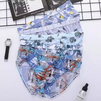 Плюс размер Ice Silk Мужские трусы шорты нижнее белье Homme Большие пляжные трусы сексуальное женское белье с принтом трусики L XL 2XL 3XL 4XL 5XL L синий