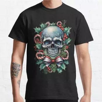 Плюс размер S-3XL Frosted Skull Wreath A Winter Macabre Printed Футболка Мужские топы Модная одежда Футболки S чёрный