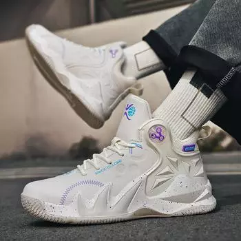 Большие размеры осенне-зимние кожаные баскетбольные кроссовки New Flame Sneaker Combat Basketball Shoes 35 бежевый