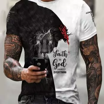 Plus Size Men s Vibrant 3D Lion Graphic Print T-Shirt Summer Essential Men s Casual Clothing S