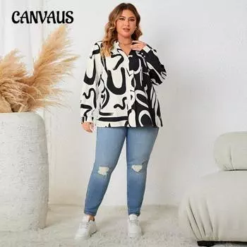 Plus Size Women s Loose Casual V-Neck Tops Fashion Lantern Sleeve Printed Long Sleeve Shirt