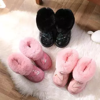 Plush Child Snow Boot Winter New Warm Girl Ankle Boot Anti Slip Boy Ankle Boots Thickened Cotton Shoes Child Shoes Padded Boots 25-insole16cm чёрный