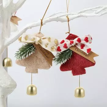 Plush Christmas Tree Pendant with Bell Tree Hanging Ornament 2024 Navidad Christmas Decorations for Home 2025 New Year Gifts